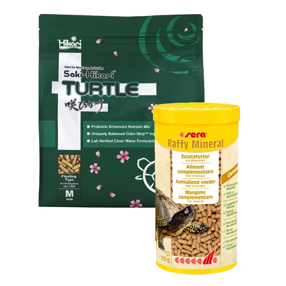 【HIKARI 高夠力】善玉菌烏龜飼料 567g+Sera 烏龜礦物質 1L守護腸胃健康成長(適用各種澤龜 兩棲爬蟲類飼料)