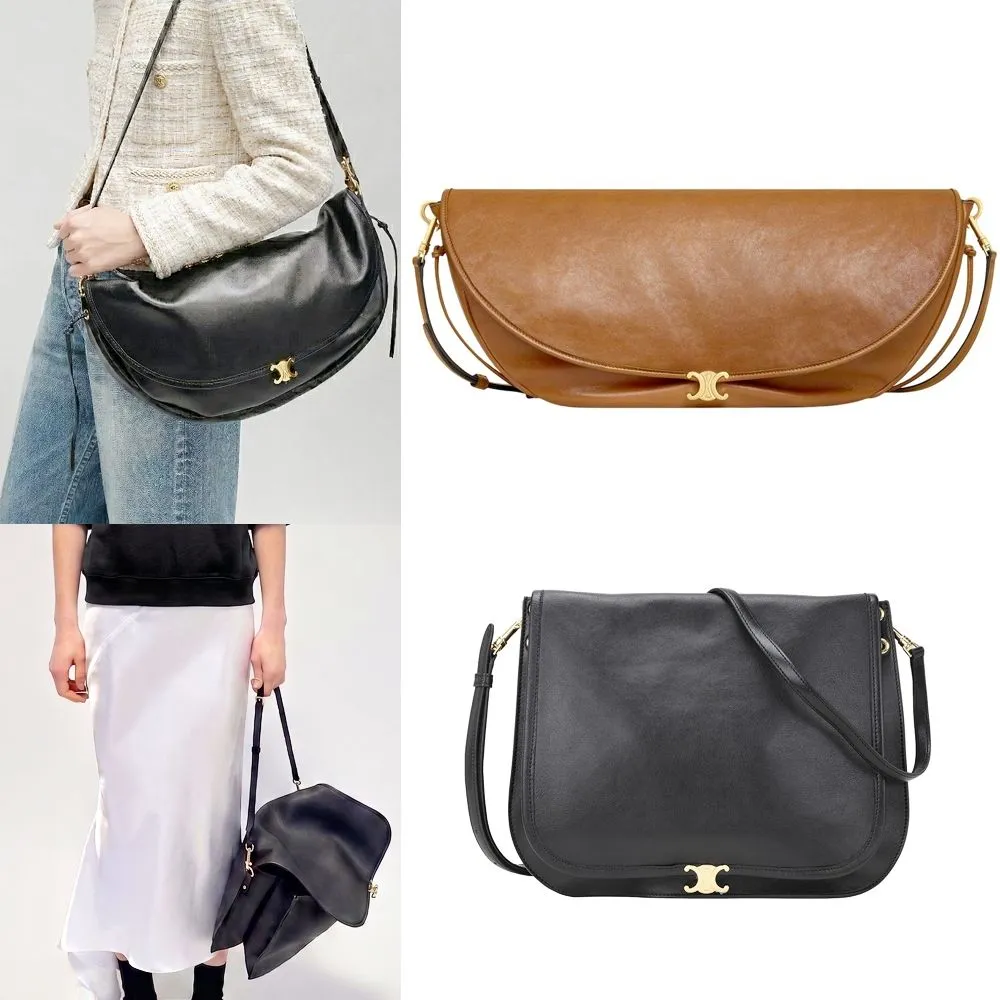 【CELINE】Soft Triomphe Besace / Halfmoon 凱旋門標誌小羊皮肩背包(2色 翻蓋包 半月包 真皮)
