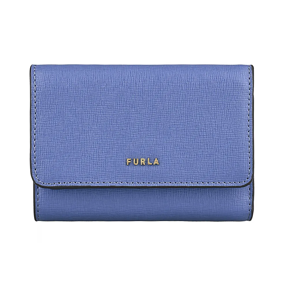 【FURLA 芙拉】FURLA BABYLON字母LOGO釦式6卡防刮牛皮短夾(海藍x天空藍)