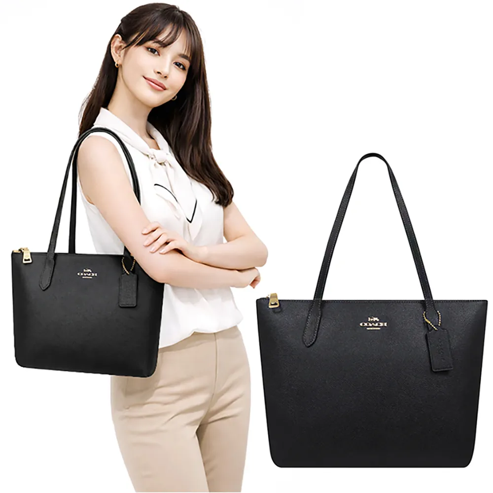 【COACH】防刮皮革手提/托特包(黑色/中型)