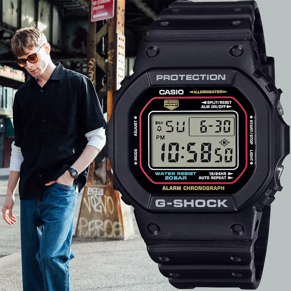 【CASIO 卡西歐】G-SHOCK 經典配色方形電子錶 學生錶 送禮 禮物 推薦(DW-5600RL-1)