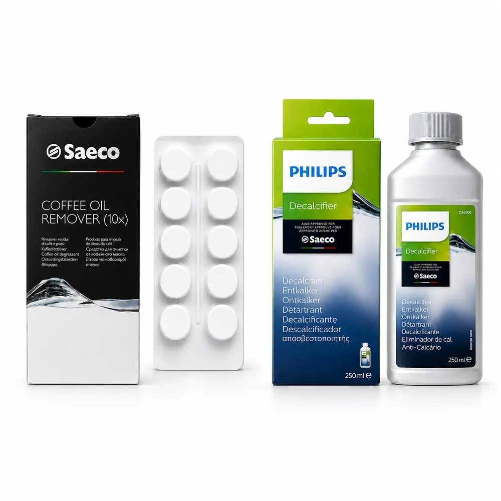 【Philips 飛利浦】Saeco 原廠咖啡機清潔錠 咖啡油清潔錠10入裝+除鈣劑250ml