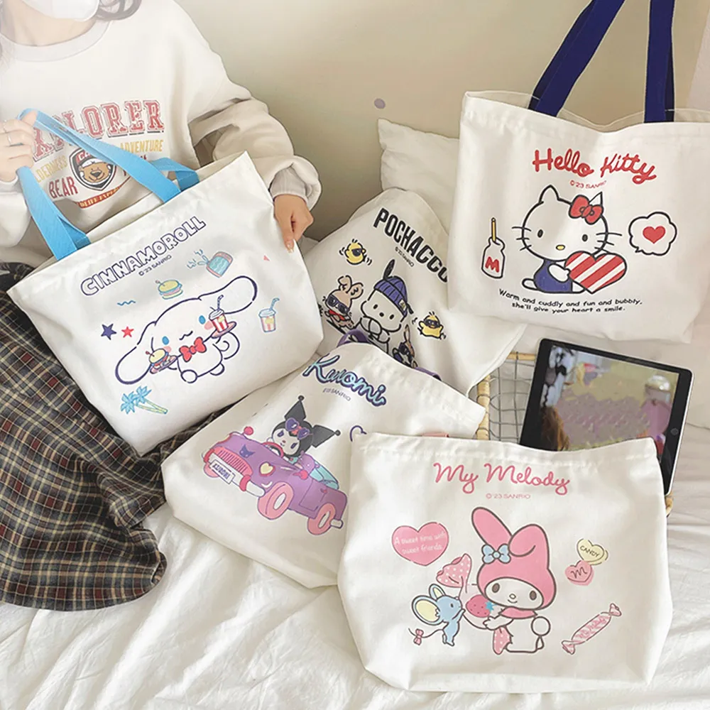 【SANRIO 三麗鷗】雙11 酷洛米美樂蒂大容量單肩帆布包補習袋 可裝A4(大耳狗/凱蒂貓/Hello Kitty
