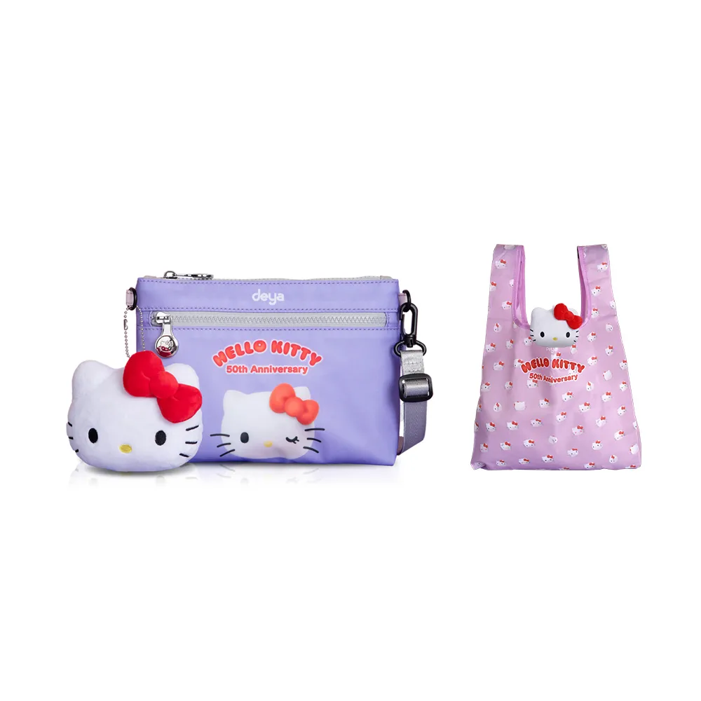 【deya】雙11 hello kitty 三麗鷗 凱蒂50週年抗菌小斜背袋 贈kitty吊飾購袋︱斜背包