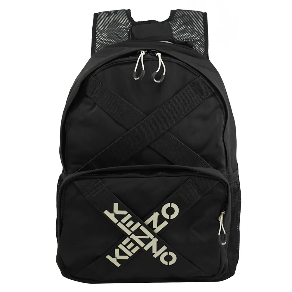 【KENZO】簡約英字LOGO厚尼龍三口袋旅用包後背包(黑)