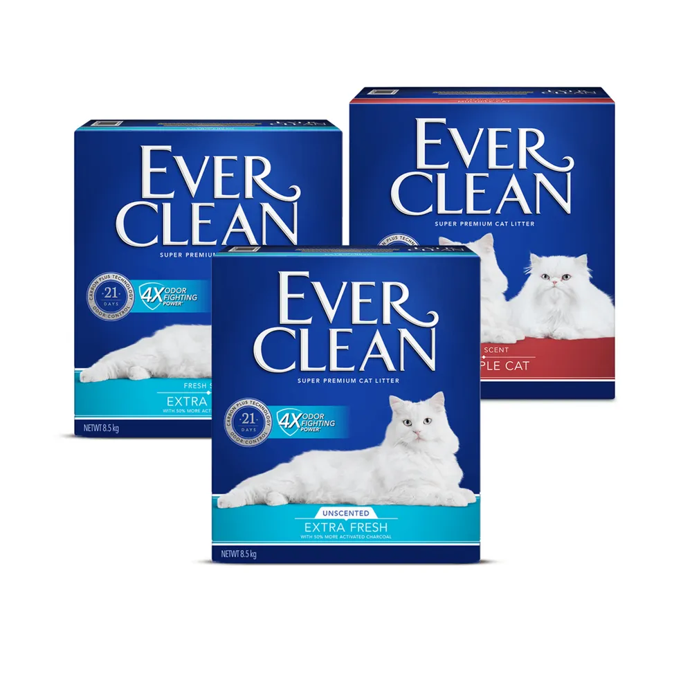 【EverClean 藍鑽】4倍淨味貓砂(無香/微香)/多貓抑菌 8.5kg 2入組 (礦砂 低粉塵 除臭 抑味 凝結)