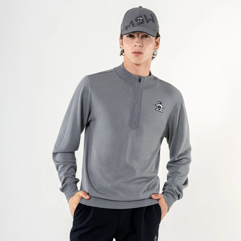 【Munsingwear】企鵝牌 男款灰色企鵝刺繡拉鍊立領長袖毛衣 MGUT4C01