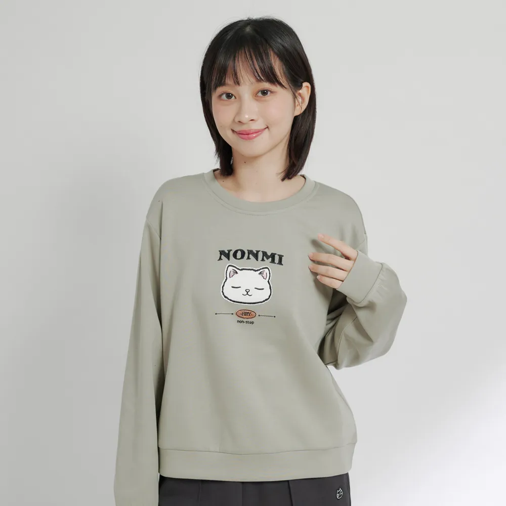 【non-stop】NONMI慵懶貓咪刺繡T恤-2色