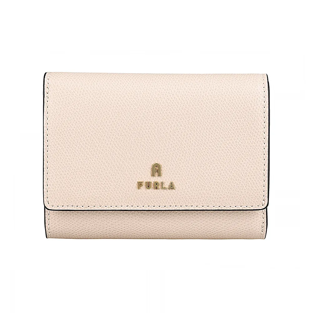 【FURLA 芙拉】FURLA Camelia 字母鍍金LOGO牛皮9卡按釦中夾(芭蕾粉紅)