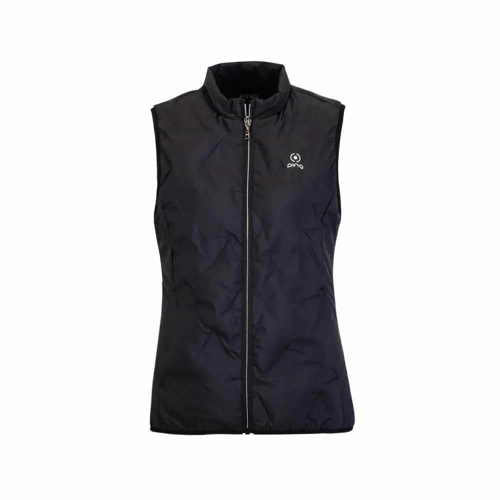 【PING】女款三角型壓棉蓄熱保暖防風防潑水鋪棉背心-黑(GOLF/高爾夫/RB24215-88)