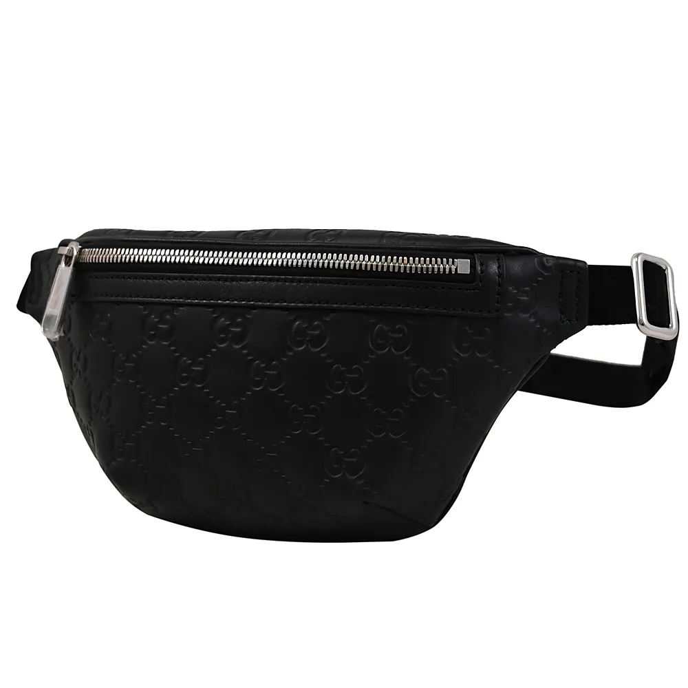 【GUCCI 古馳】經典雙G LOGO皮革壓紋三用款後背胸口包腰包(黑)