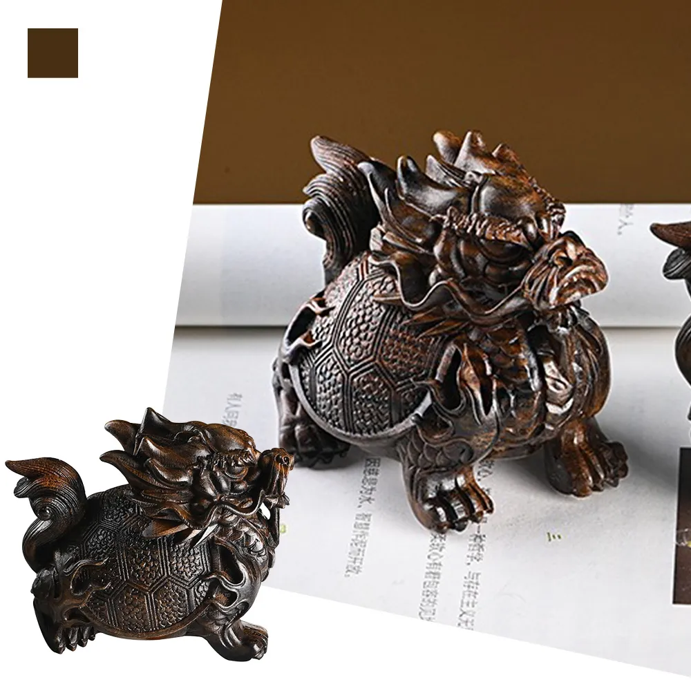 【MoonDy】木雕 木雕擺件 黑柿木龍龜 家居擺設 擺件 裝飾品 招財納福 桌面裝飾 招財風水 開運吉祥物