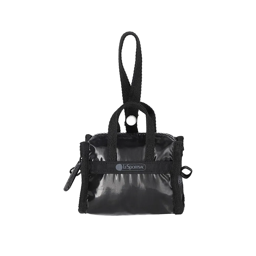 【Lesportsac】Micro Weekender Charm 小吊掛飾零錢包 收納袋(亮面黑)