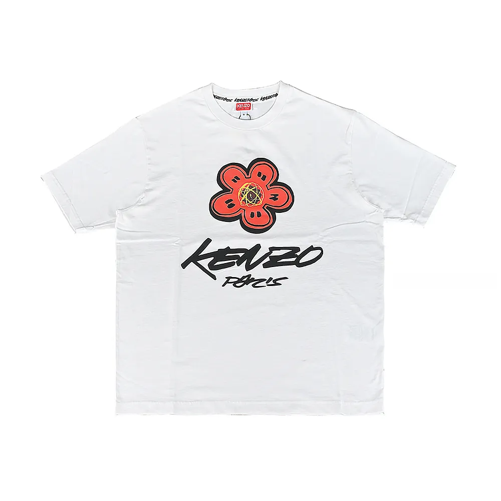 【KENZO】KENZO x Futura 2000 黑字LOGO純綿塗鴉字圓領短袖T恤(男款/米白)