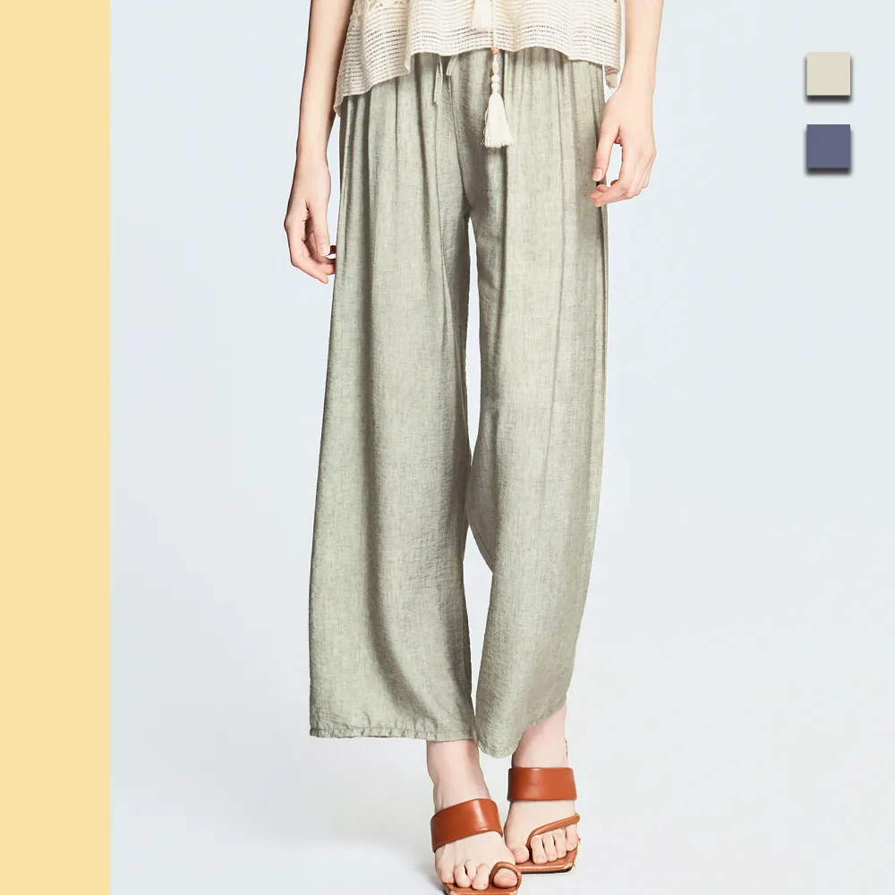 【Just Wear 佳葳】涼感舒適十字紋寬褲 2色(女下著/女下身/長褲/鬆緊腰頭/長褲)