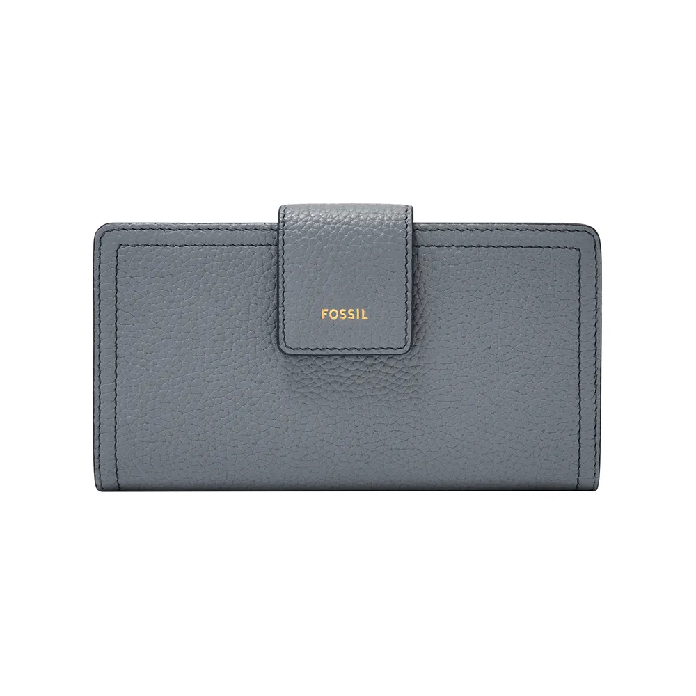【FOSSIL】Logan 真皮扣式RFID防盜中長夾-藍色 SL7830450