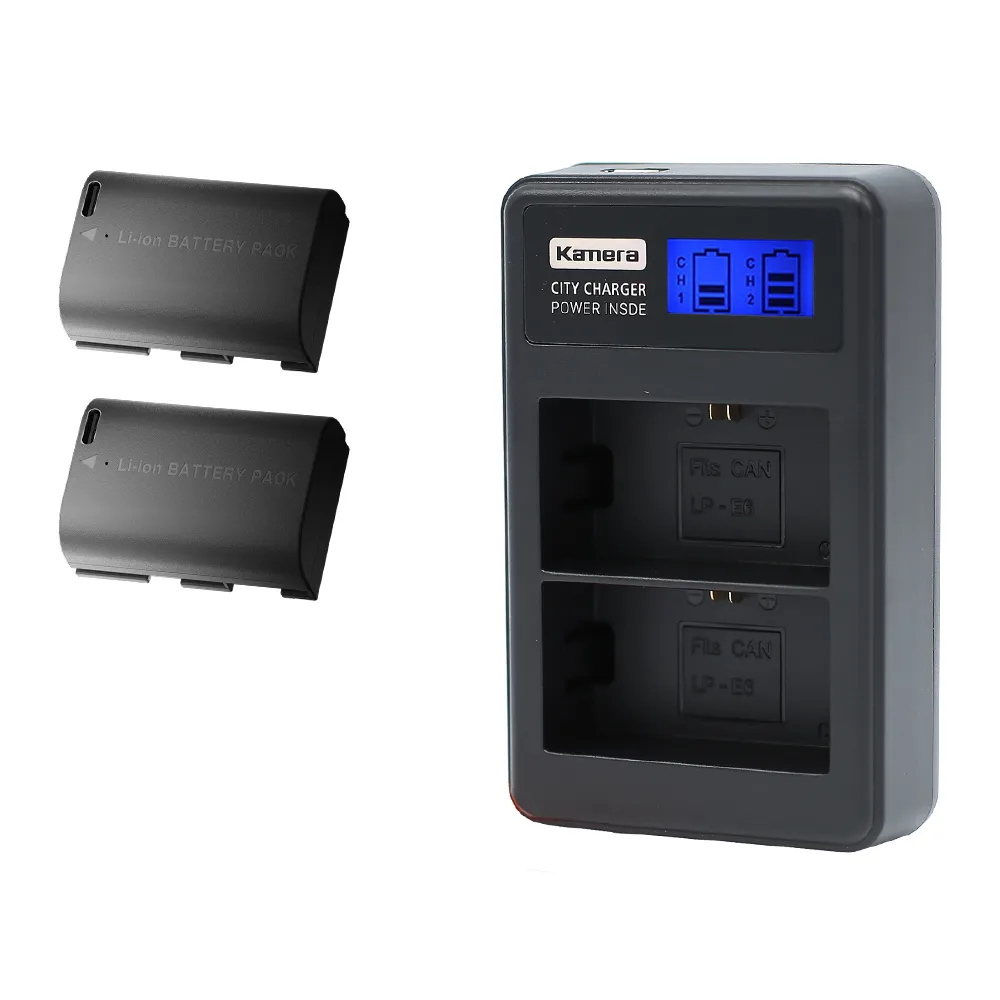 【KANDO】for LP-E6 電池充電器組(USB充電式鋰電池二入+液晶雙槽充電器)
