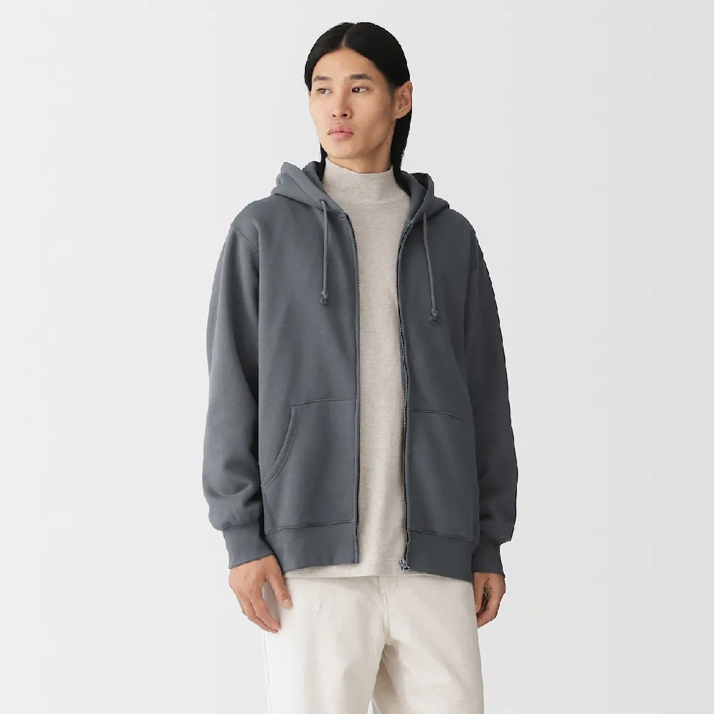 【MUJI 無印良品】男裏毛拉鍊連帽外套(灰色/墨灰/黑色/粉米/棕色)