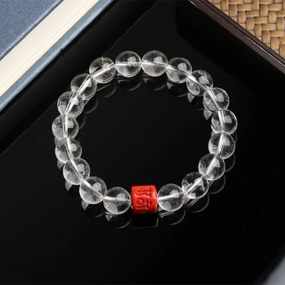 【Penny 珮妮】白水晶硃砂六字箴言手鍊10mm(母親節禮物/交換禮物/送女友/送男友/生日禮物/情人節/父親)