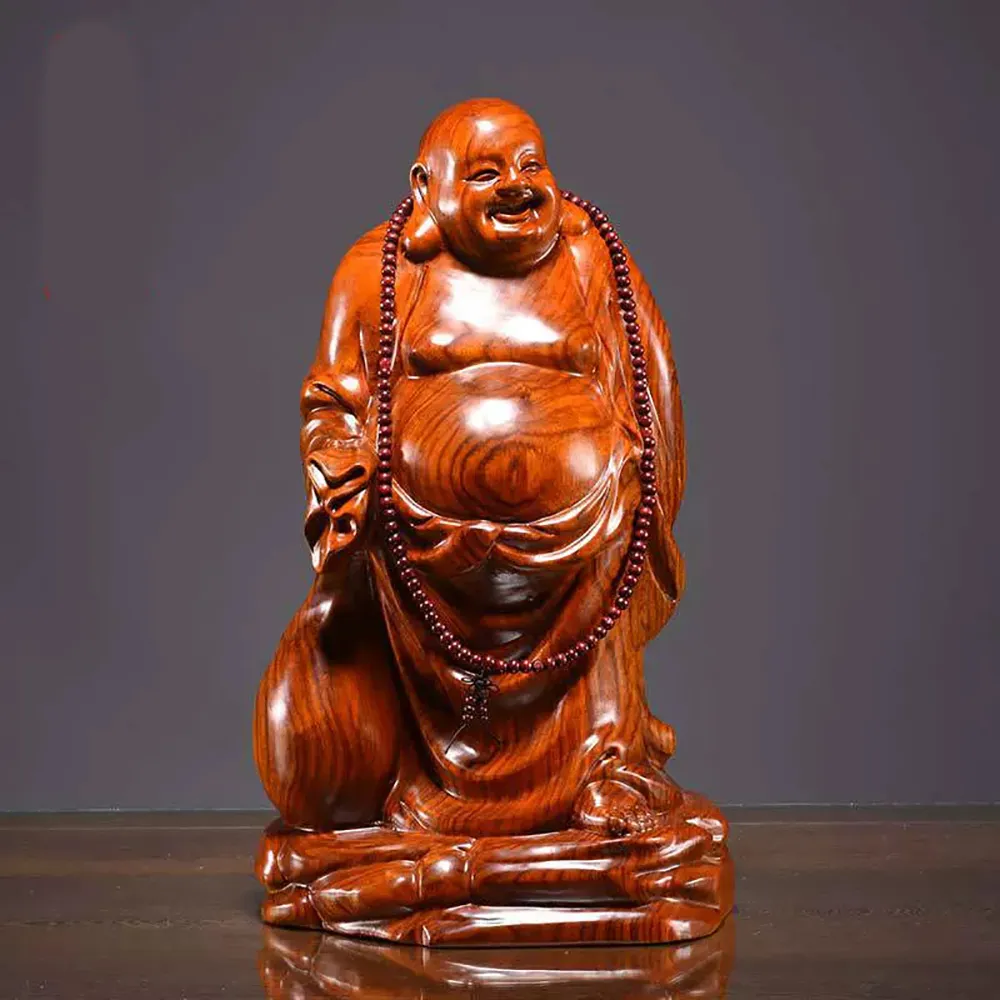 【桃花源創意工坊】彌勒佛擺飾紅木笑佛像工藝品家居客廳電視櫃裝飾不含佛珠擺飾(木雕)