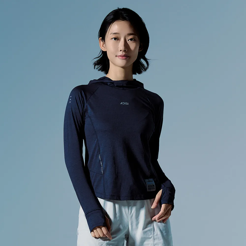 【ADISI】女輕量散熱速乾智能抑菌訓練連帽T AL2611109 宇宙藍 S-L｜抗UV 吸濕排汗 消臭 排汗衣 運動上衣