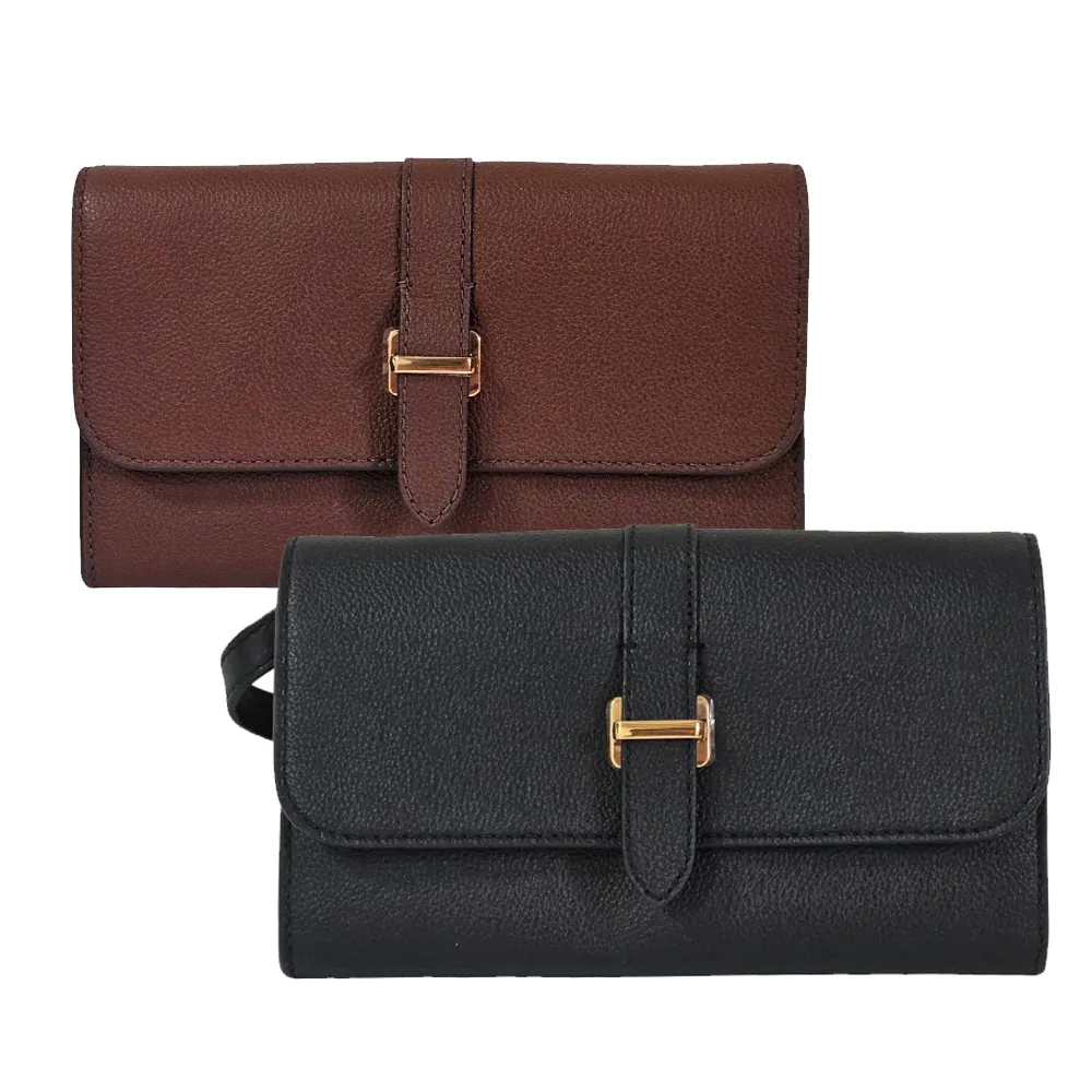 【FOSSIL】Emery   WOC皮革金釦斜背包(黑色/咖啡 七夕情人節)