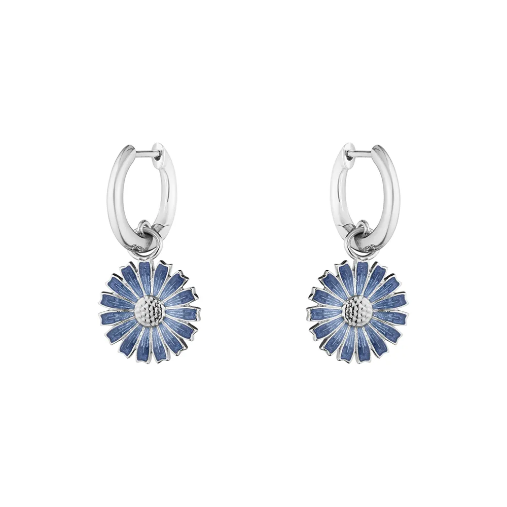 【Georg Jensen 喬治傑生】DAISY 耳環(純銀電鍍銠 藍瓷琺瑯)