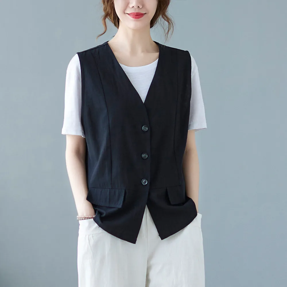 【Very Buy 非常勸敗】棉麻文藝復古純色背心年女寬鬆設計感外搭小背心