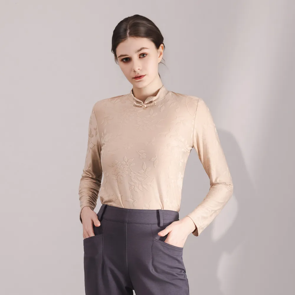 【MEDUSA 曼度莎】現貨-中式立領浮雕氣質上衣（M-XL）｜女休閒上衣 長袖上衣 舒適嫘縈(701-55301)