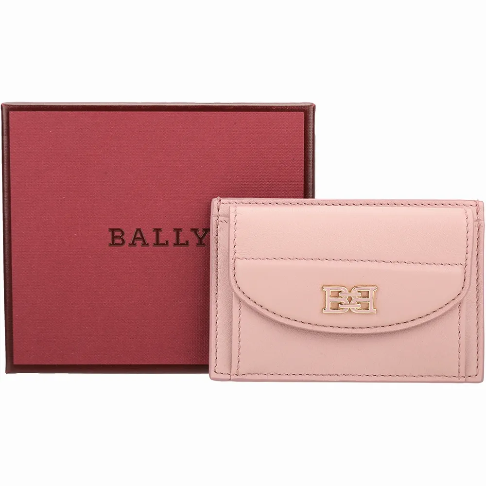 【BALLY】Belky 品牌字母壓紋牛皮卡片夾 零錢包-粉色(卡夾 名片夾)