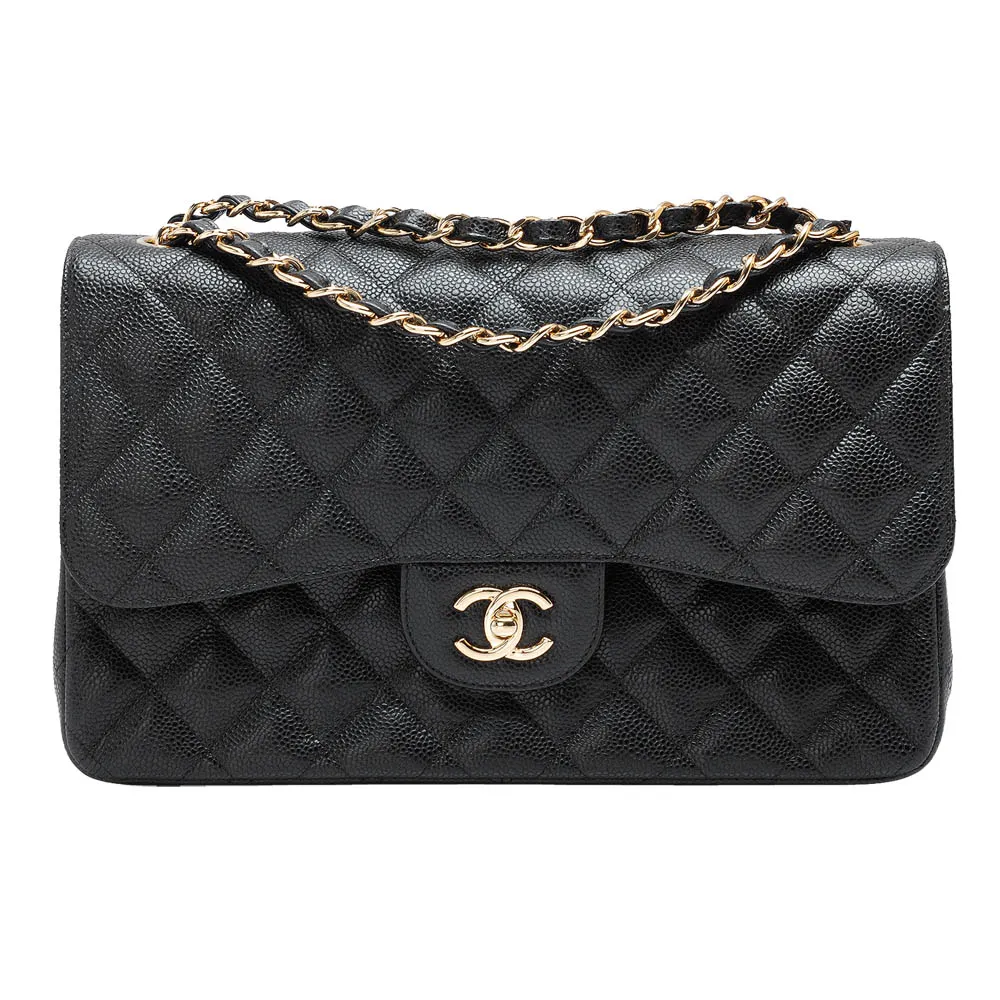 【CHANEL 香奈兒】經典JUMBO菱格粒紋牛皮金鍊COCO包(黑色)