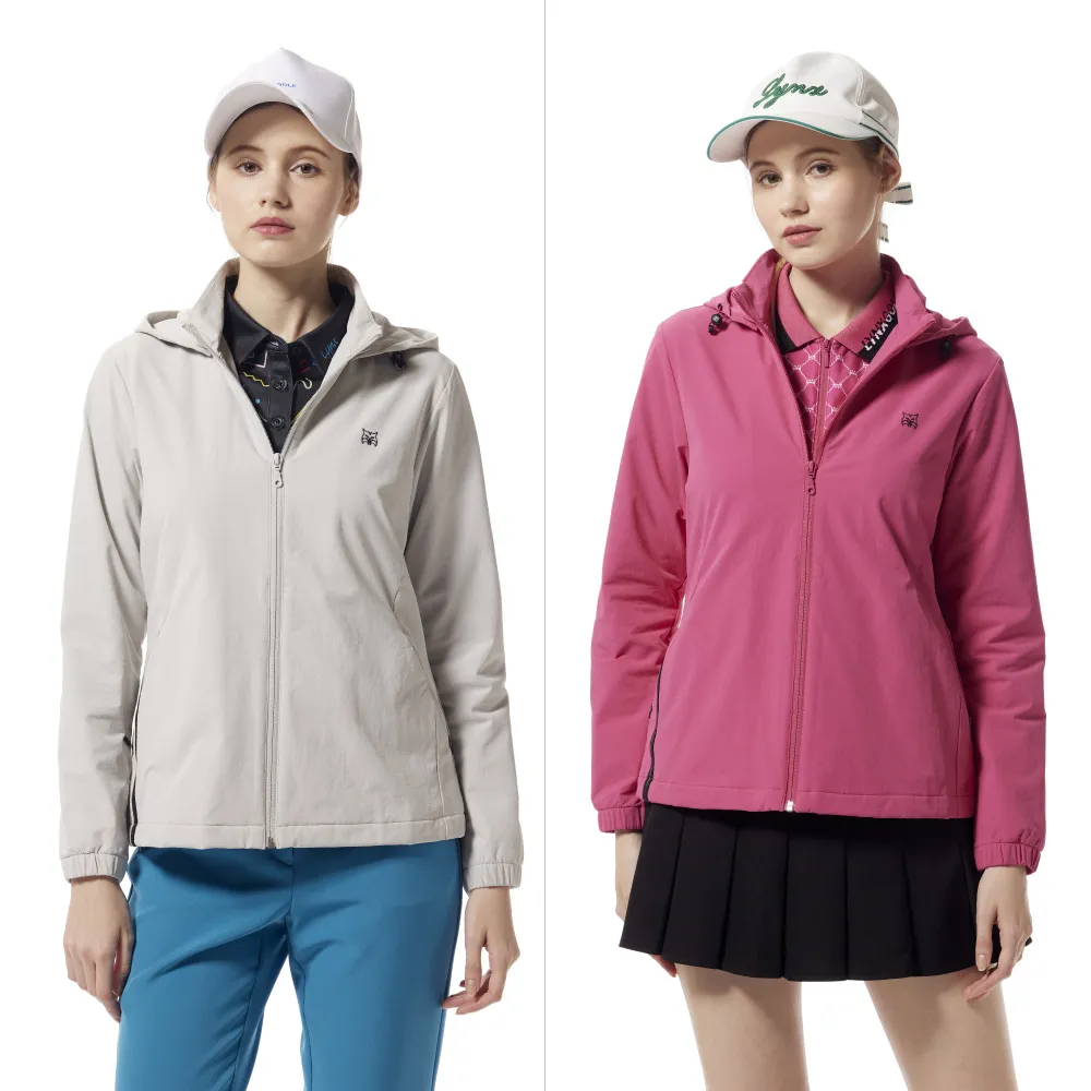 【Lynx Golf】女款彈性舒適抗UV防潑水機能羅紋剪接織帶造型長袖可拆式連帽外套(二色)