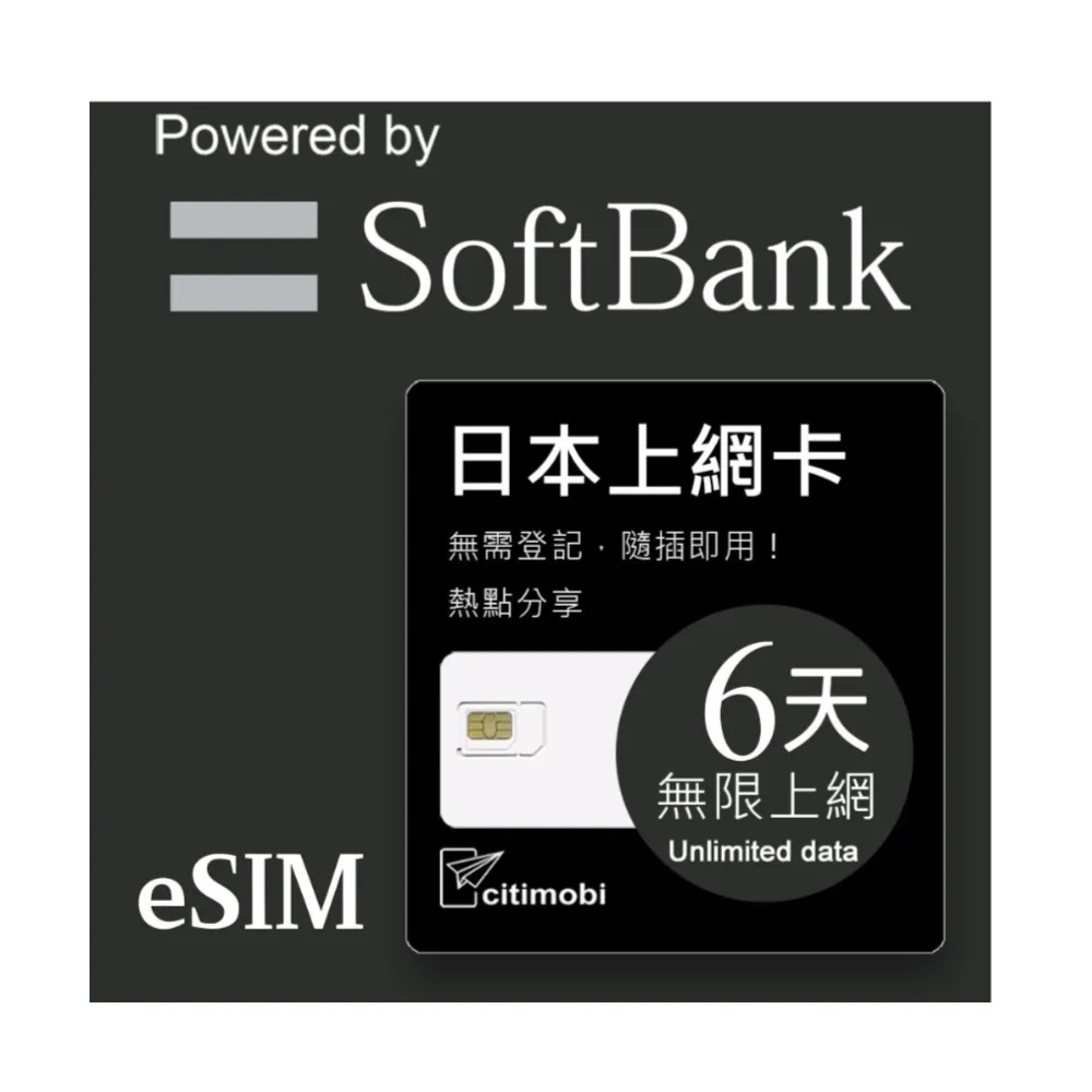 【citimobi】eSIM日本6天吃到飽不降速(日本網卡 吃到飽 不降速 日本 網卡 沖繩 大阪 北海道 eSIM)