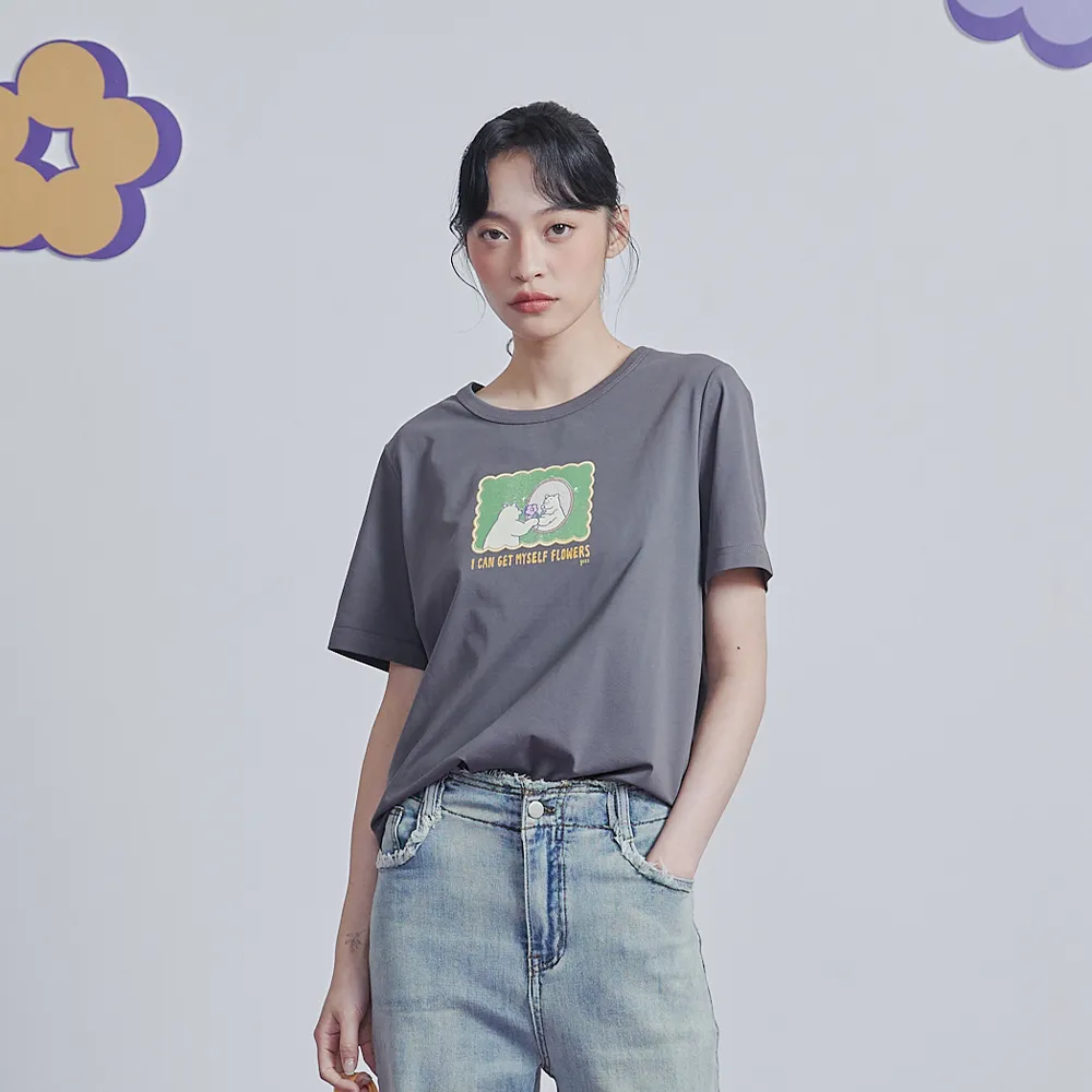 【gozo】gozox黑白小姐☆☆送花給自己與愛情T恤(米色)
