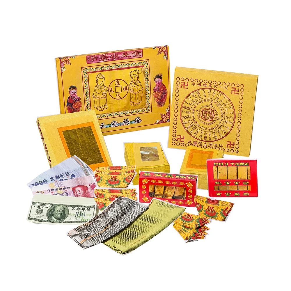 【金發財金紙-祖先金系列】兩岸三地版金條元寶簡單祖先金-2入組(含冥國台美人幣-金紙)