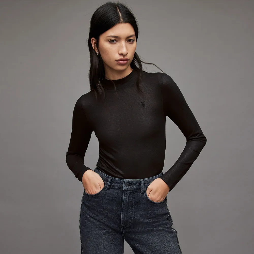 【ALLSAINTS】FRANCESCO RINA 俐落滑順高領上衣 WM298V(貼身版型)