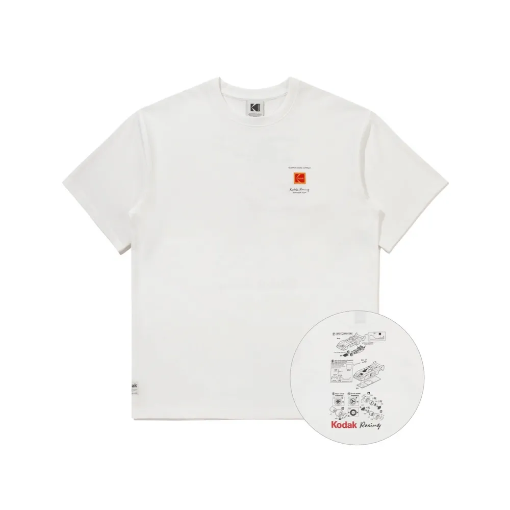 【KODAK Apparel】官方旗艦館 柯達 中性 短袖T恤 RACING 賽車系列 藍圖印花 WHITE 白色 / KB602042WHT
