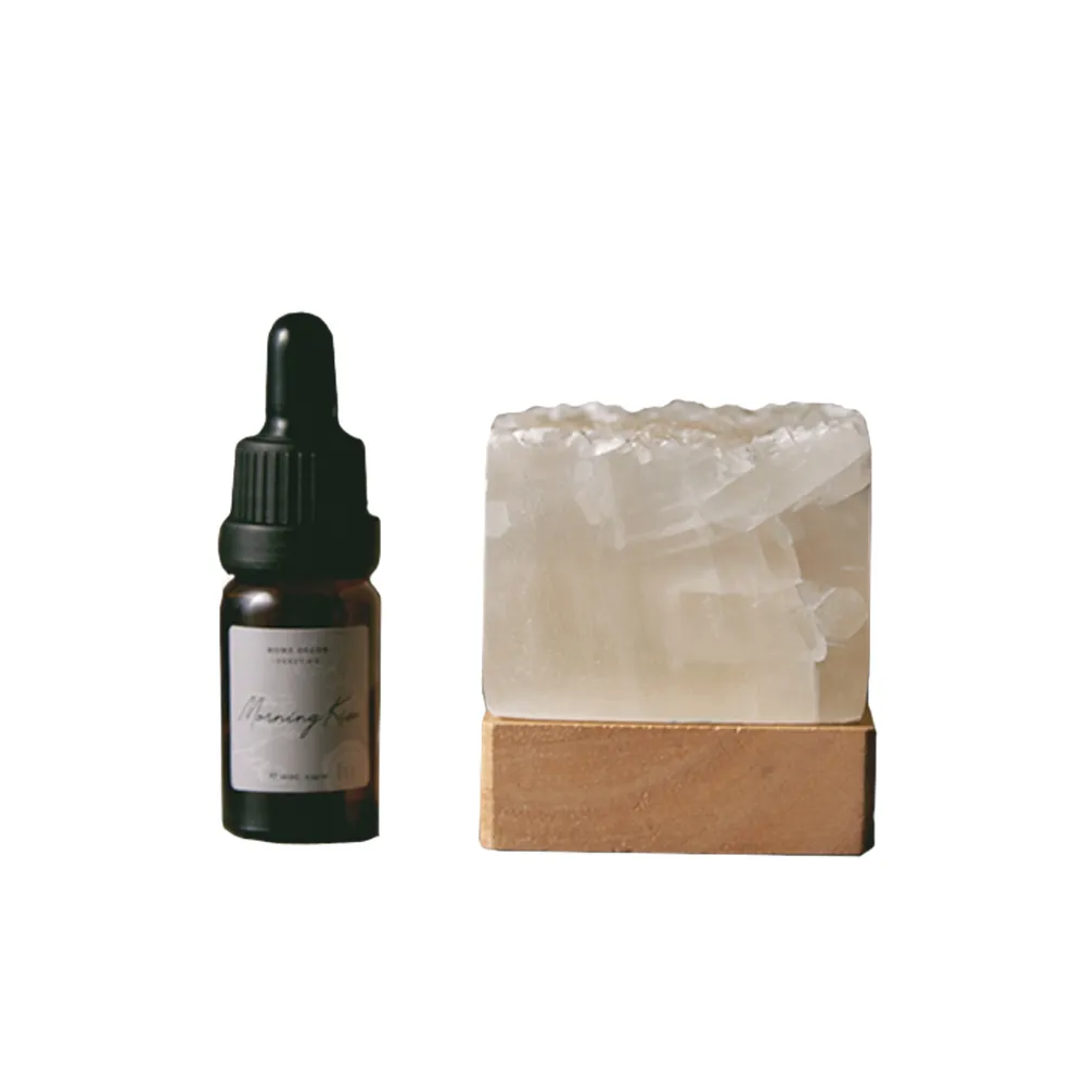 【好物良品】小夜燈款_天然晶石精油擴香石香氛禮盒(無火香薰石 辦公桌裝飾品 開運擺件)