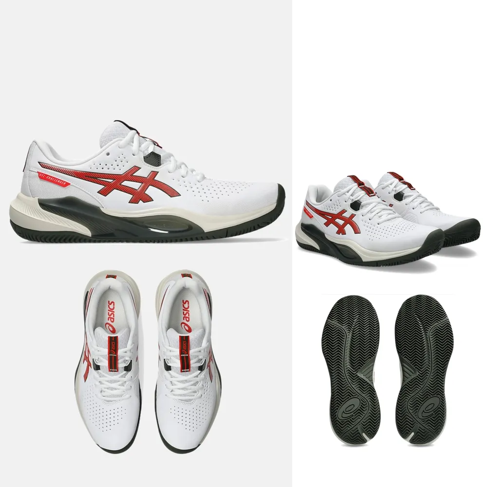 【asics 亞瑟士】GEL-CHALLENGER 15 CLAY 男款 網球鞋 紅土鞋底 1041A508-104 白 櫻桃番茄紅 底線型 亞瑟膠