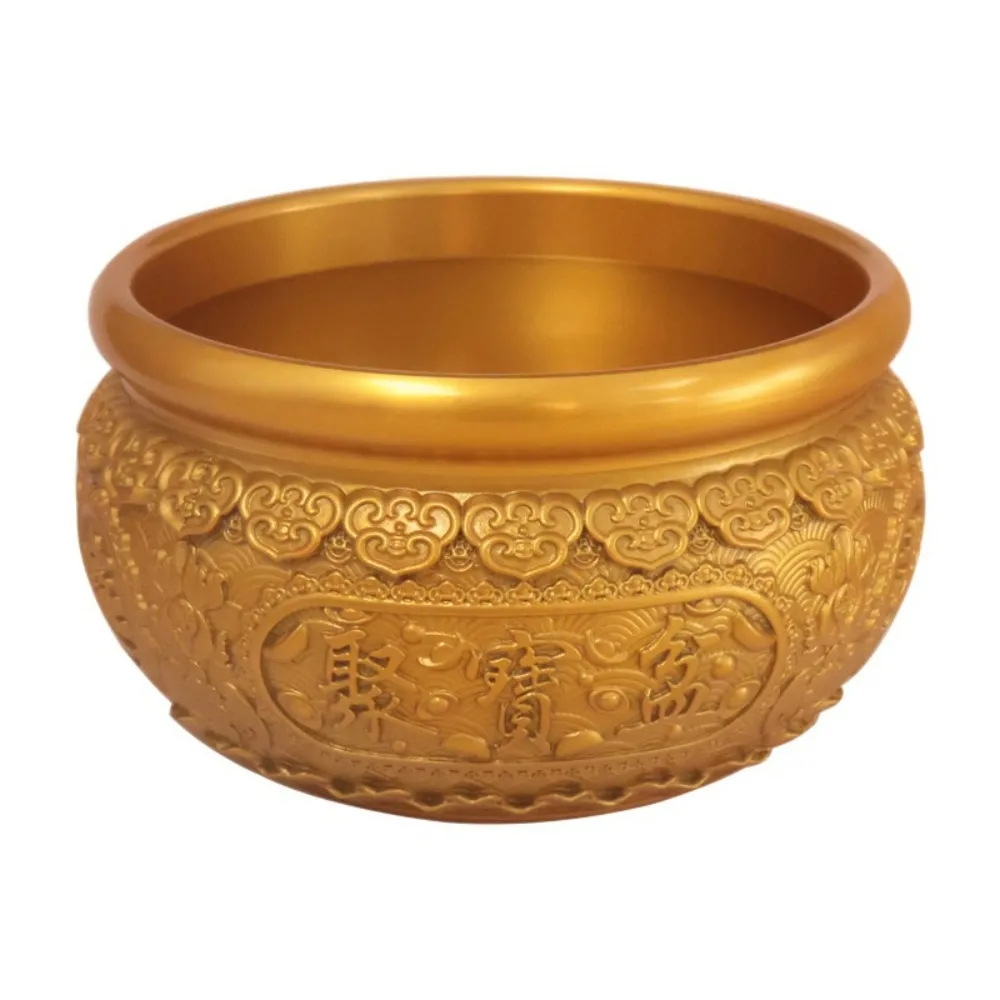 匠俱 黃銅如意聚寶盆銅擺件 12cm 聚財旺宅風水飾品 家用客廳擺設 店鋪前臺辦公室招財工藝禮品