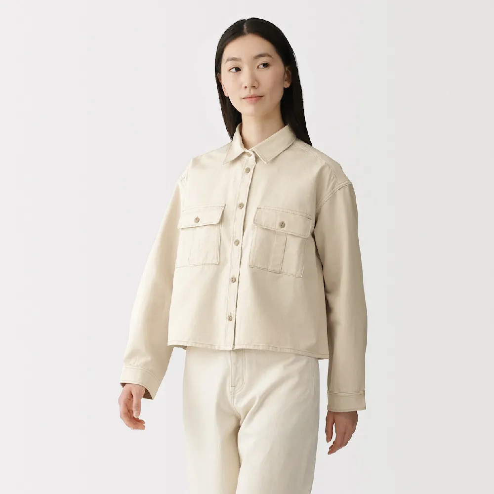 【MUJI 無印良品】女吉貝木棉混輕薄斜紋織長袖襯衫(黑色/原色)