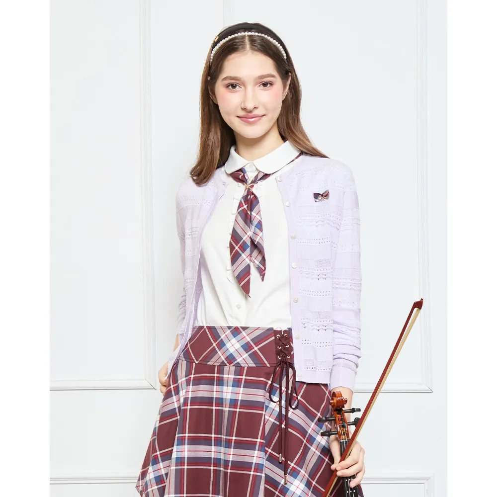 【SCOTTISH HOUSE】緹花開襟長袖針織-丈青/淺紫 CJYB1426