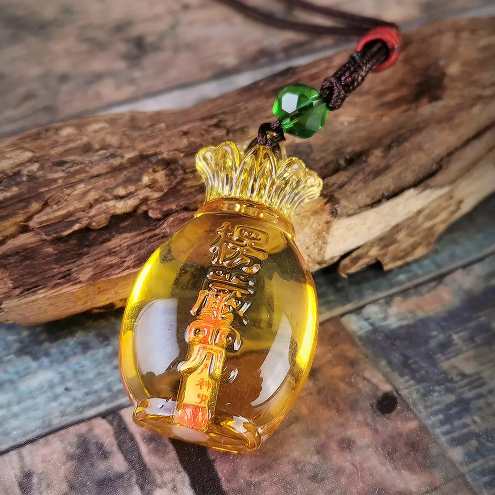 【財神小舖】黃琉璃 楞嚴咒吊飾 車掛(花瓶 已開光 鬼月 中元普渡 保平安)