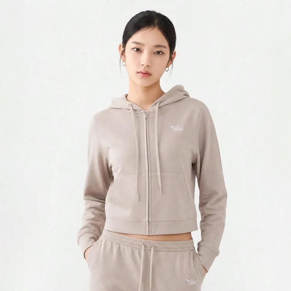 【NIKE 耐吉】外套 女 運動連帽外套 短版 AS W NK LT WT JRSY FZ 粉米 IU0728-236