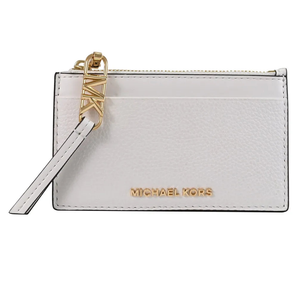 【Michael Kors】簡約金屬LOGO皮革信用卡證件名片零錢包(白)