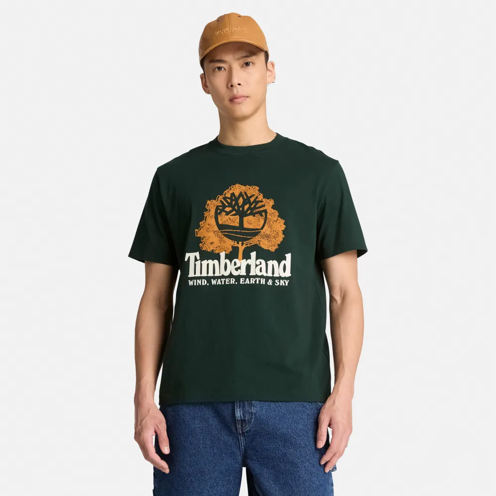 【Timberland】男款灰綠色大LOGO圖案T恤(A2714EA1)