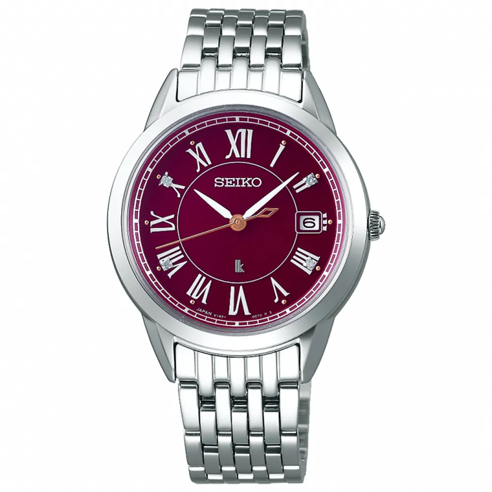 【SEIKO 精工】LUKIA 羅馬時刻美鑽太陽能石英錶 女錶/33.9mm 雙11 (V147-0CR0R SUT393J1)