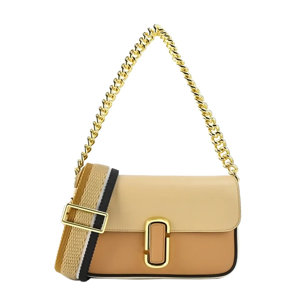 【MARC JACOBS 馬克賈伯】THE J MARC撞色牛皮翻蓋兩用包(棕)