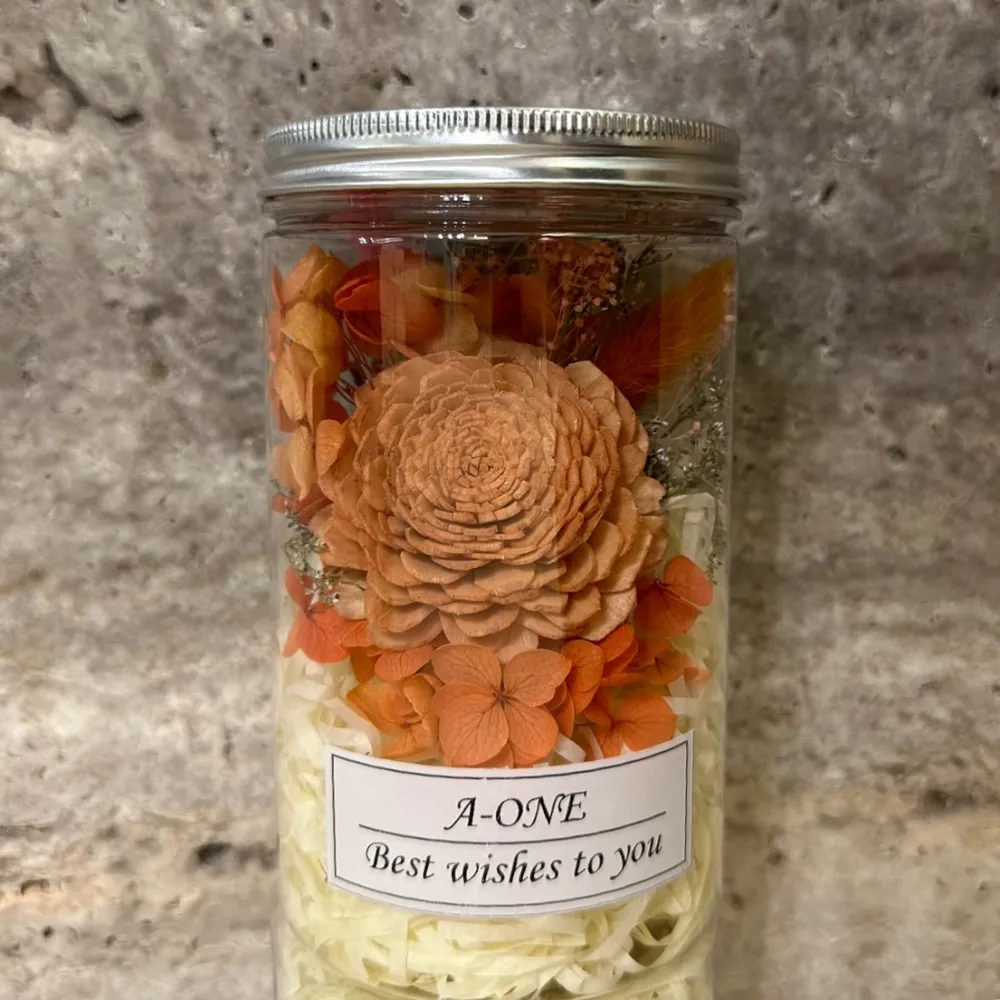 【A-ONE 匯旺】乾燥花罐 太陽玫瑰通草花 索拉永生花束 焦糖橘兔尾草 不凋花束 花藝玫瑰罐