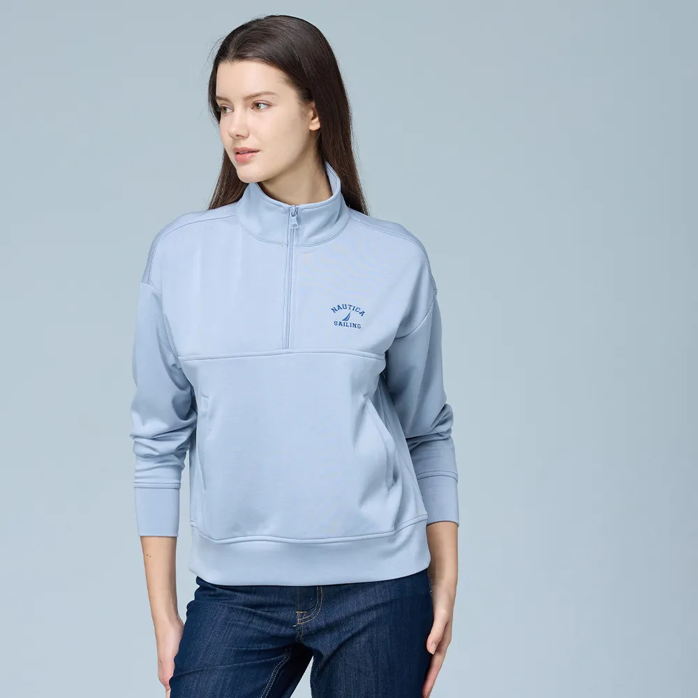 【NAUTICA】官方旗艦 女裝 質感輕柔高領長袖上衣(藍色)